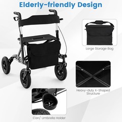 All-Terrain Rollator Walker with Pneumatic Tires, Foldable, Adjustable Height, S