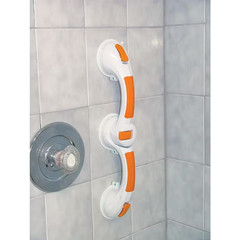 19 In. X 1 In. Adjustable Angle Rotating Suction Cup Grab Bar in White and Orang
