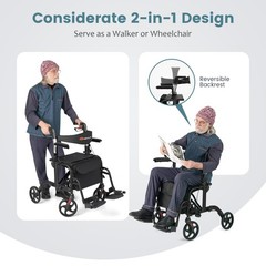 Costway Folding Rollator Walker w/Seat & 8″ Wheels Supports up to 300 lbs Black