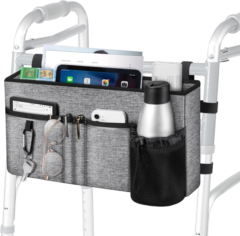 Large Walker Tote Bag Folding Walker Attachment Hands-Free Storage Basket Pouch