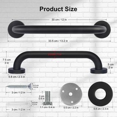 2 Pack Bathroom Grab Bar, 12 Inch Length Black Shower Safety Grab Bar, 1 Inch D