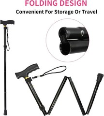 Ergonomic Portable Walking Cane with Wrist Strap – Foldable Design, 11″ Compact