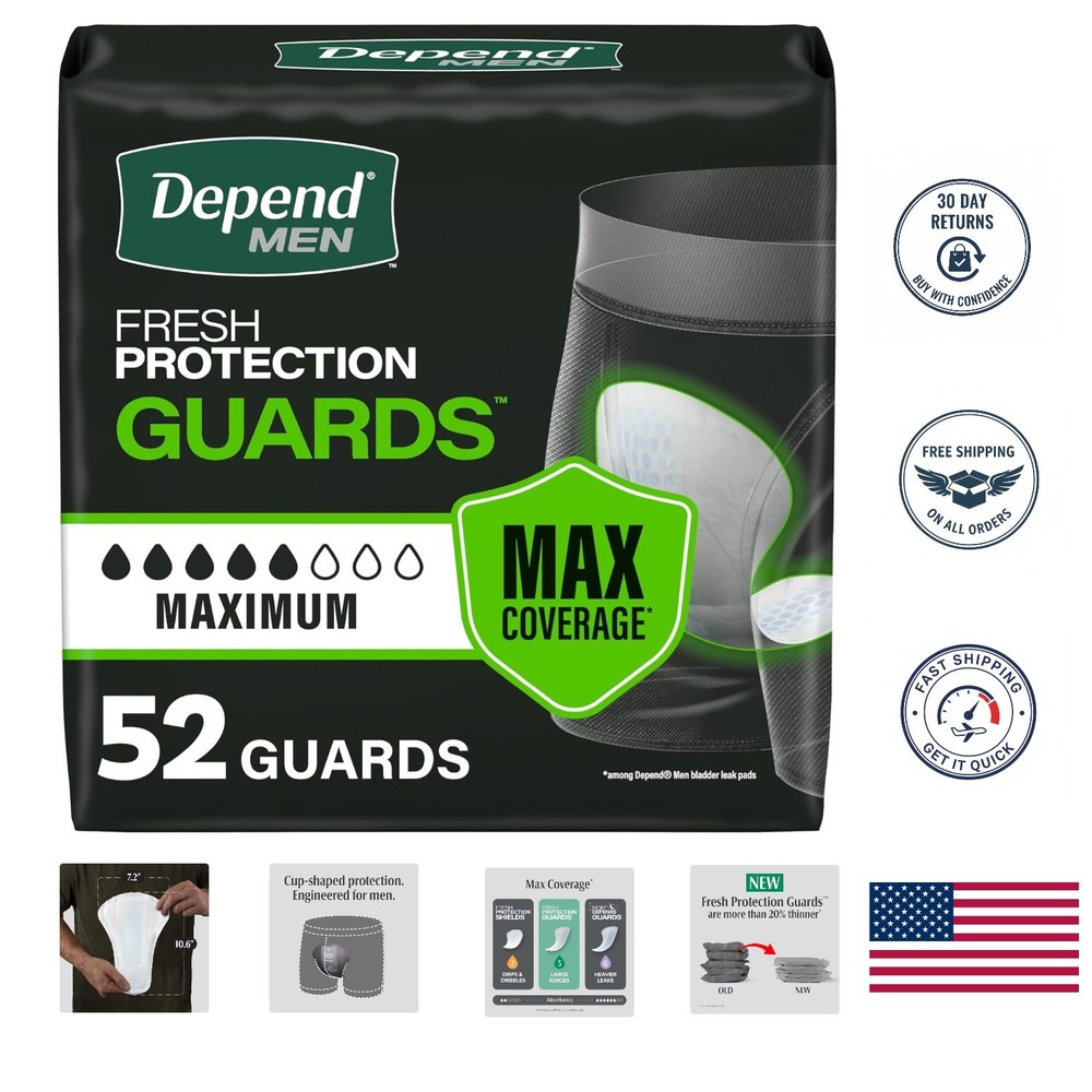 Softest Depend Guards for Men – 52 Count, Ultimate Leak Protection & Comfort