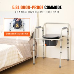 VEVOR Bedside Commode Chair Wide Seat Adjustable Height 350LB Raised Toilet Seat