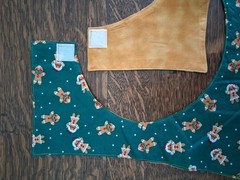 Gingebread/varigated yellow Adult Bib, Handmade , 35 1/2” by 21 ½”, reversible