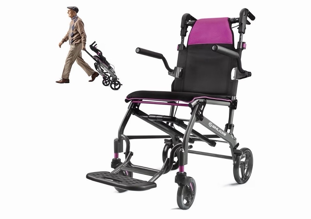 WHLICKS Ultra Lightweight Foldable Transport Wheelchair 19.4 lbs