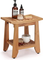 Compact Teak Shower Bench with Storage Shelf – Waterproof & Non-Slip Seat