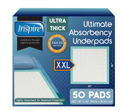 Inspire XL Super Absorbent Bed Pads 36×36 Incontinence Underpads Disposable