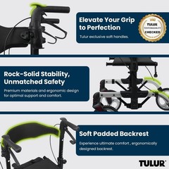TULUR All Terrain Rollator Walker for Seniors w/Seat 8″ Wheels – SILVER 400 LBS