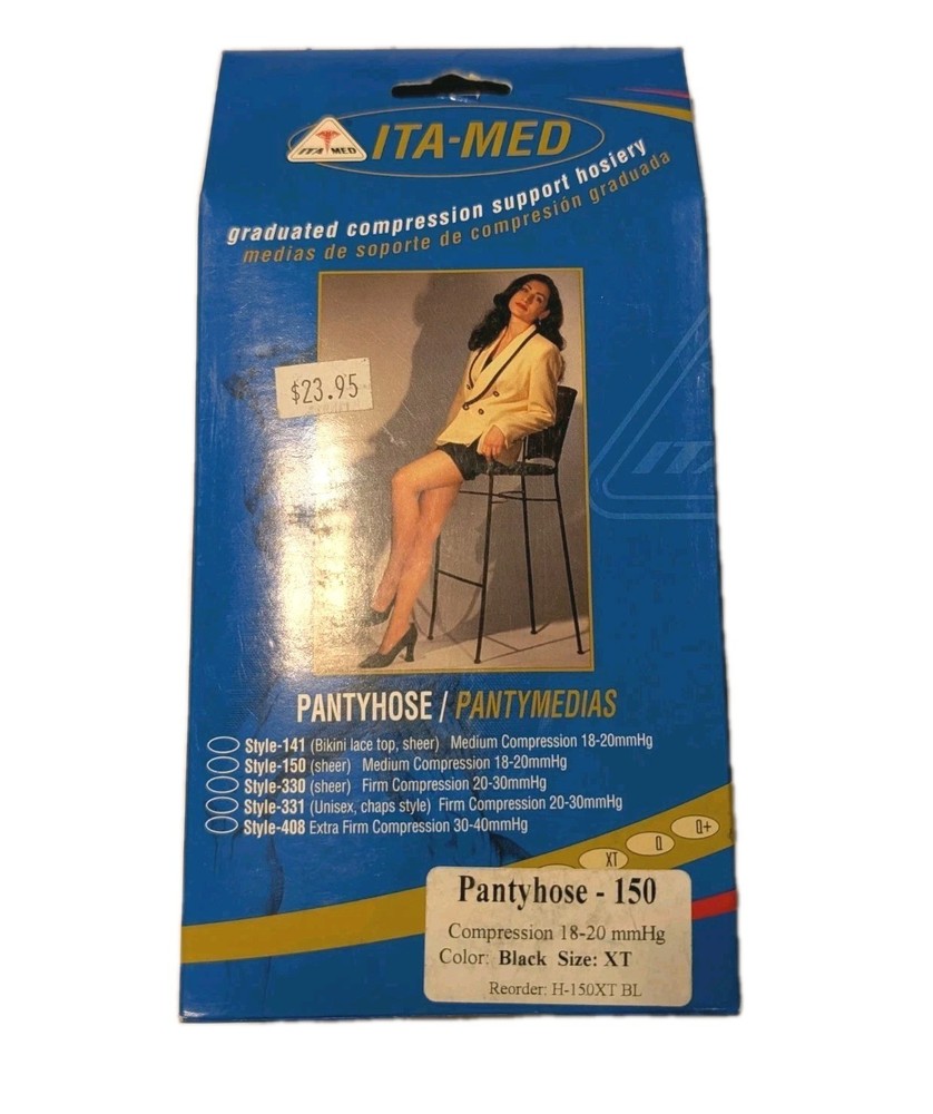 ITA-MED Medium Compression Pantyhose Style 150 Black XT 18-20 mmHg H-150 XT BL