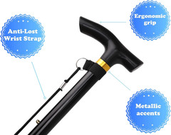 Adjustable Lightweight Folding Walking Stick with Non-Slip Rubber Base