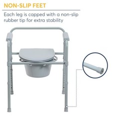 Drive Medical Folding Steel Bedside Commode Gray 350 lb Adjustable