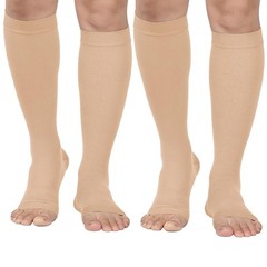 MGANG 20-30 mmHg Medical Compression Socks Large, 1 Pair Beige + 1
