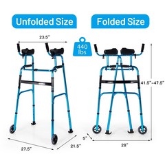 Folding Wheel Walking Frame Adjustable Aluminum Alloy Walker W/Armrest Support