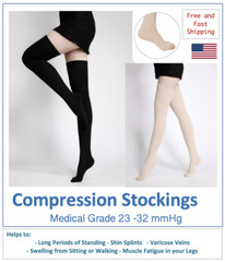 Compression Stockings Large 23-32 mmHg Women Men Thigh Length Hose Closed Toe