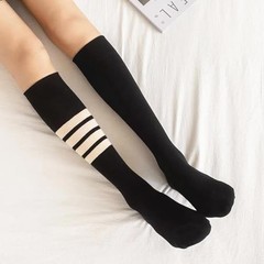 Women’s Knee High Socks Athletic Thigh High Stripe Stockings Tube 7-9 Black