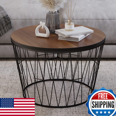 Lavish Home Round Coffee Table Geometric Metal Base – Small Modern Accent