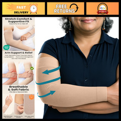 Compression Arm Sleeves for Women – 15-20 mmHg, Silicone Grip, Beige, S/M – Lymp