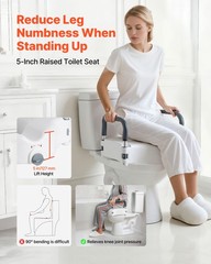 VEVOR Raised Toilet Seat Riser with Arms for Elderly Adds 5 Inch Height 300 lbs