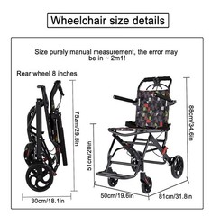 Transport Travel Wheelchair Lightweight Foldable 15.5lb Senior and Kids 220lbs