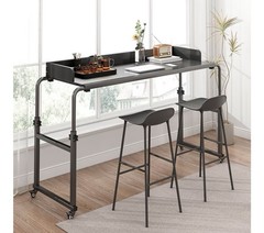 LINGMI Overbed Table Adjustable Height 26-37in w/ Wheels Locking Casters Black
