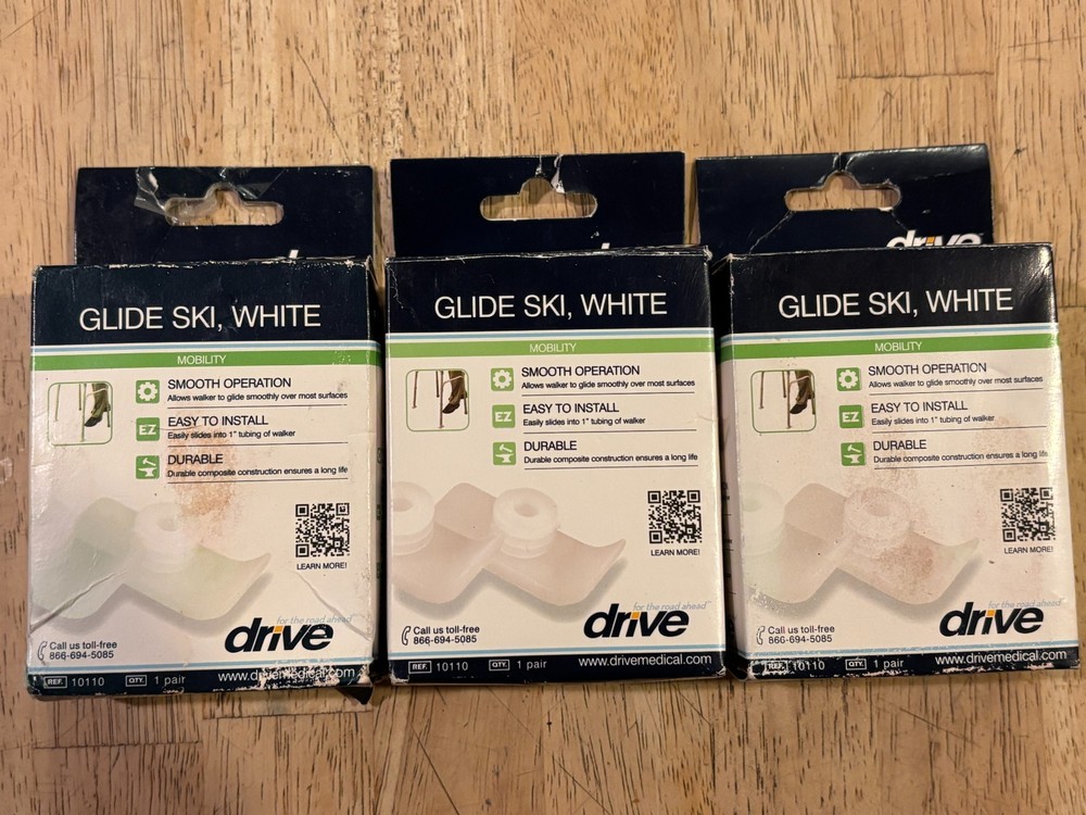Drive Walker – Glide Ski, White – #10110 – FITS 1″ TUBE WALKERS – Lot of 3 Boxes