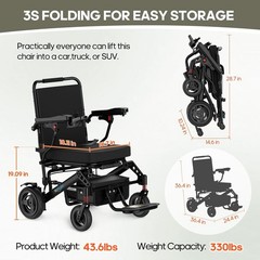 15 Mile Long Range Electric Wheelchair with Pullbar – Lightweight Foldable – Use