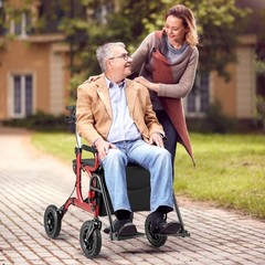 2-in-1 Rollator Walker for Seniors with Seat 9″ Pneumatic Tires for All Terrain