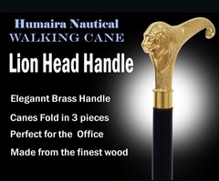 Humaira Nautical Solid Brass Lion Head Handle Wooden Walking Cane Handmade