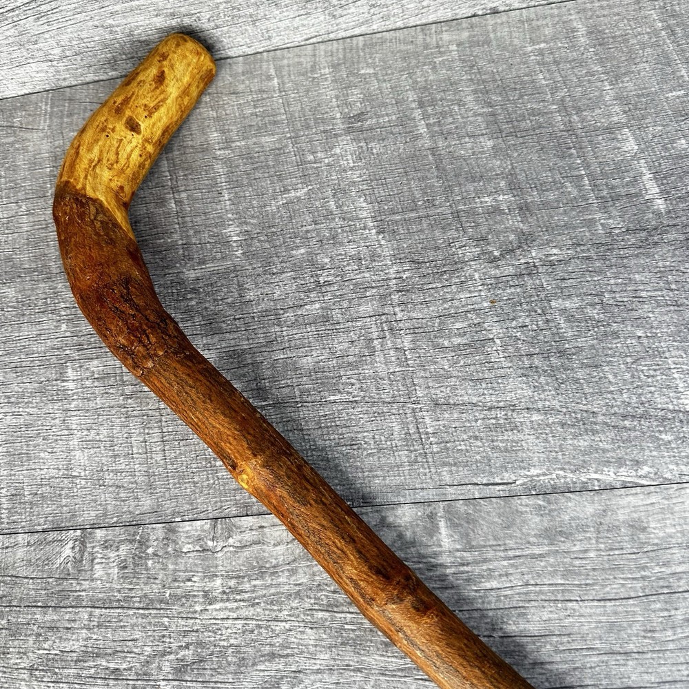 Natural Hardwood Walking Stick Cane Rustic Handcrafted Hiking Staff 35 Inch Bark