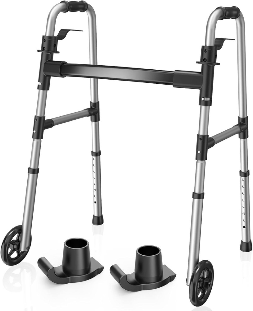 Loyoda Folding Walker with 2 Skis and 5″ Wheels, Lightweight Walkers for Seniors