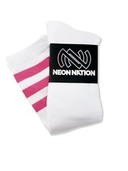 Unisex White Knee High Team Tube Socks with One Size White With Pink Stripes