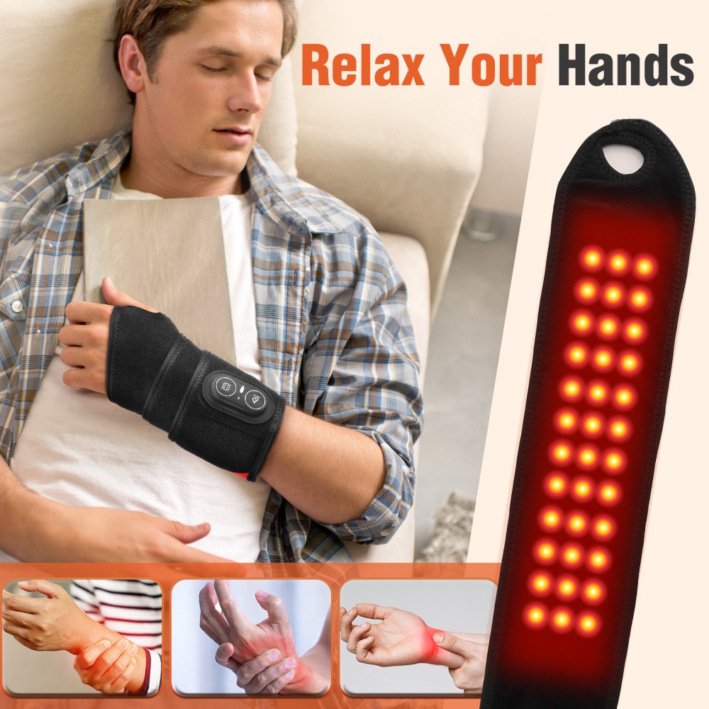 36pcs LED Beads 660&850nm Red Light Belt 3 Levels Heating &Vibration Wrist Wrap