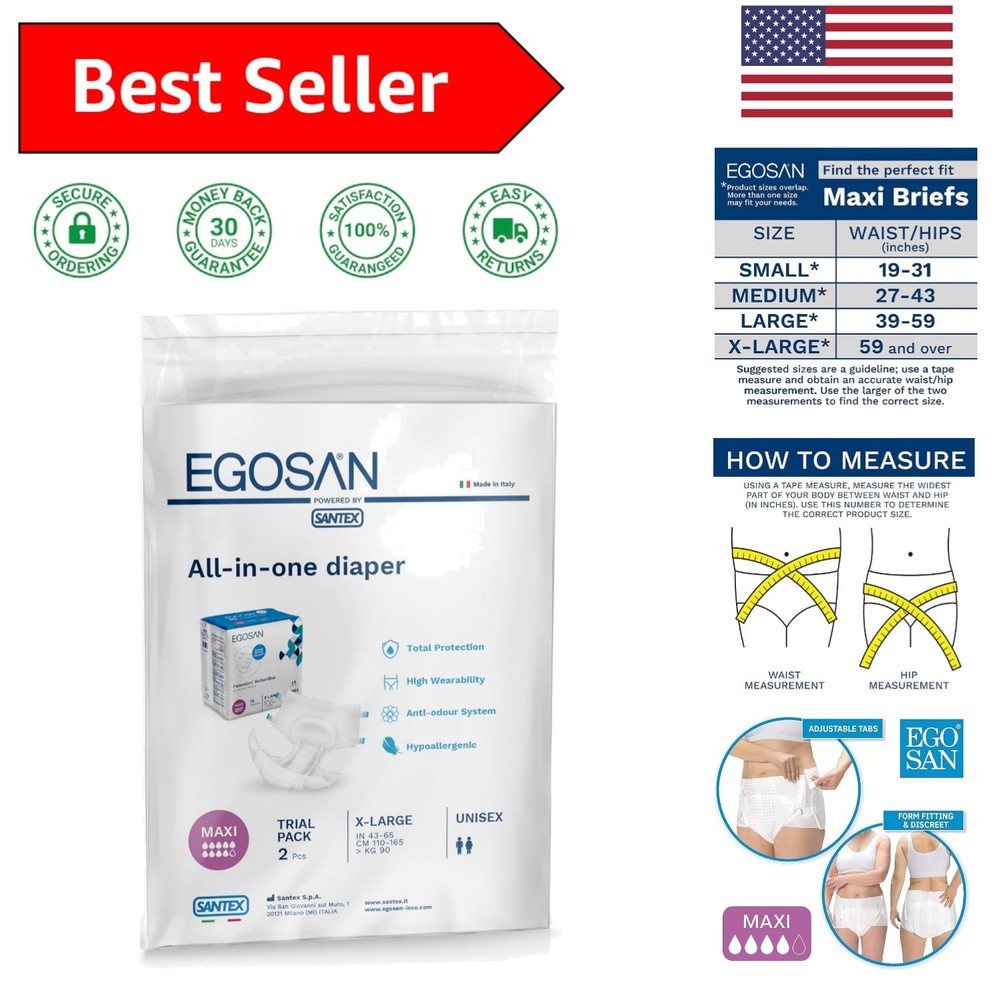 Unisex Adult Diapers with Maximum Absorbency, Adjustable Tabs – XL Sample Pack