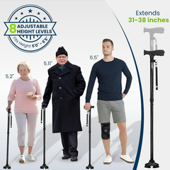 Walking Cane for Men and Women, Adjustable, Collapsible, Self-Standing with 360