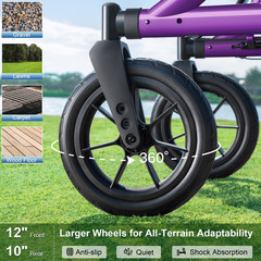 MAXWALK Rollator Walker with Seat Tall Walkers for Seniors 12″ Big Rubber Wheels