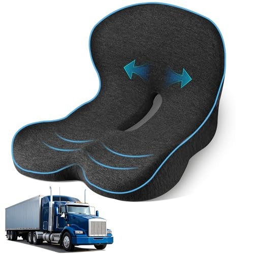 Truck Driver Seat Cushion, Memory Foam L-Shaped Average Size Dark Grey