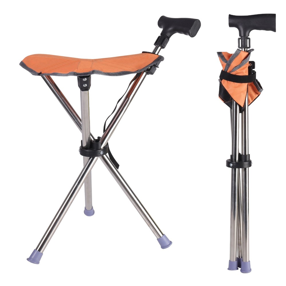 Folding Walking Stick Seat Aluminium Cane Chair Stool for Senior, 150kg Loading
