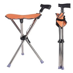 Folding Walking Stick Seat Aluminium Cane Chair Stool for Senior, 150kg Loading