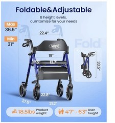 Z21 Rollator Walker with Seat Supports 350lb, 8″ Big Wheels for All Terrain