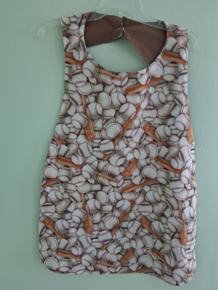 Adult Bib Handmade Baseball & Brown, 35 1/2” by 21 ½”, reversible, cotton