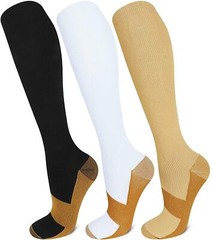 3 Pairs Copper Compression Socks 10-20mmHg Moisture Wicking Support Stocking XXL