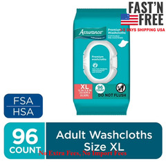 5 Pack Assurance Premium Disposable Washcloths, XL Adult Wipes, 96 Ct, Cleansing