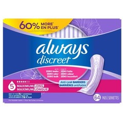 Always Discreet Maximum Absorbency Long Pads 64 Ct Bladder Protection, Sale