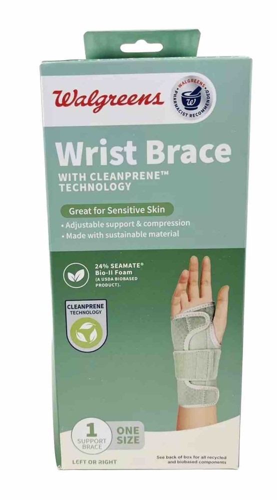Walgreens Wrist Brace With Cleanprene technology For Sensitive Skin Brand New