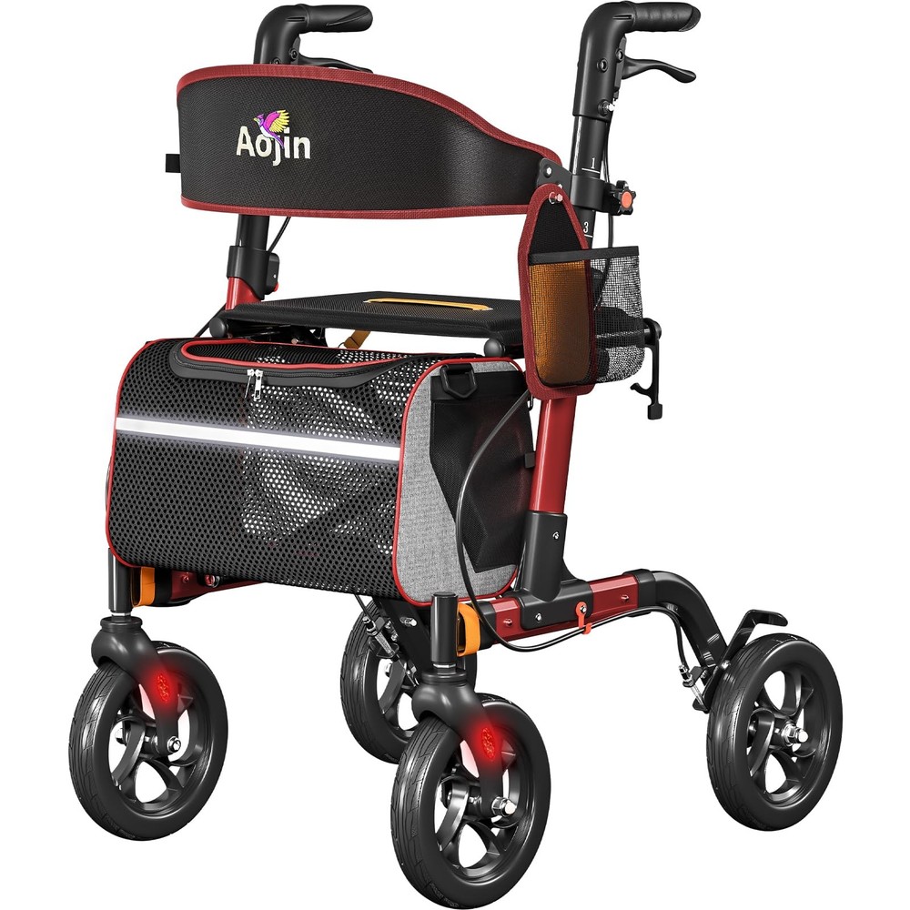 Walkers for Seniors, Rollator Walker with Seat, 350 lb Weight Capacity, Red