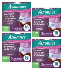 64 Count Assurance Women’s Incontinence Underwear Overnight Absorbency Size S/M