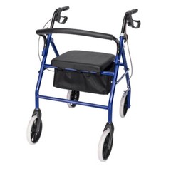 Folding Chair Seat Heavy Duty Rollator Iron Walker Handicap w/Wheels Black Blue