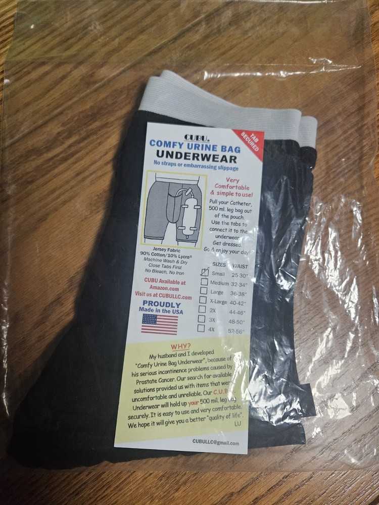 Urine Bag Underwear Incontinence Catheter Leg Bag. Black 1X NEW Made in USA