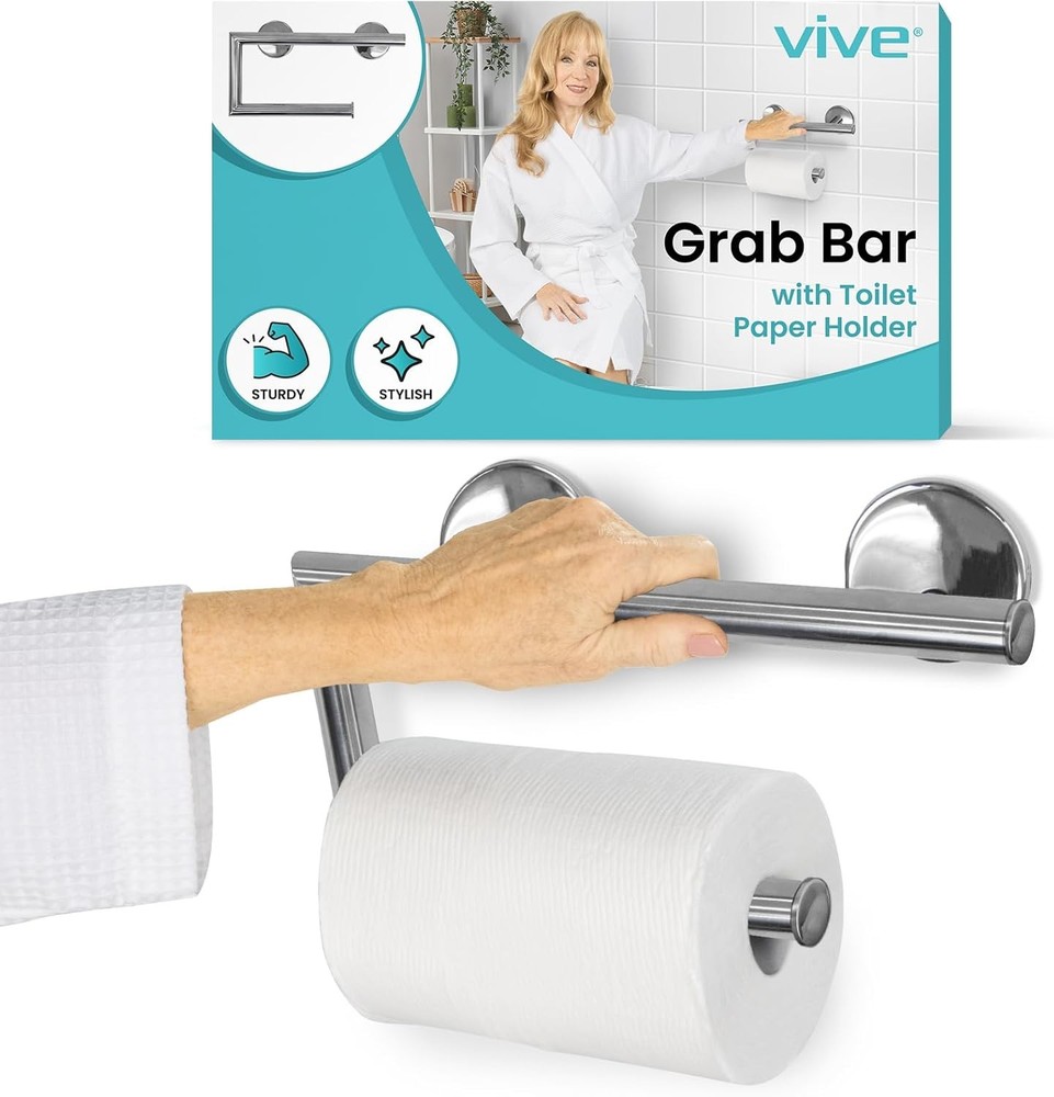 Grab Bar with Toilet Paper Holder (350lbs) Handrail Bar Combo for Bathroom Wall